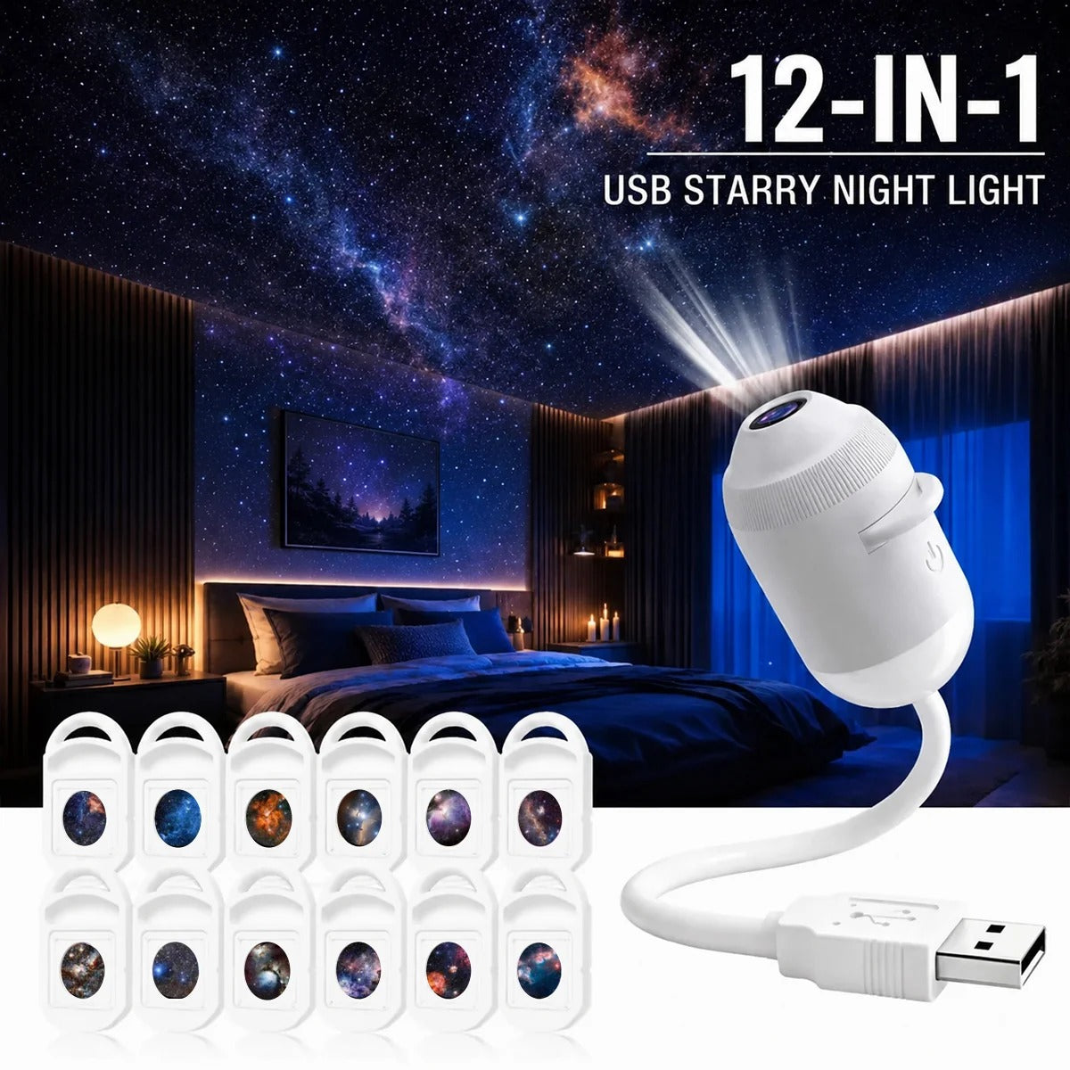 2-in-1 Galaxy Projector with Starry Sky Design and Night Light