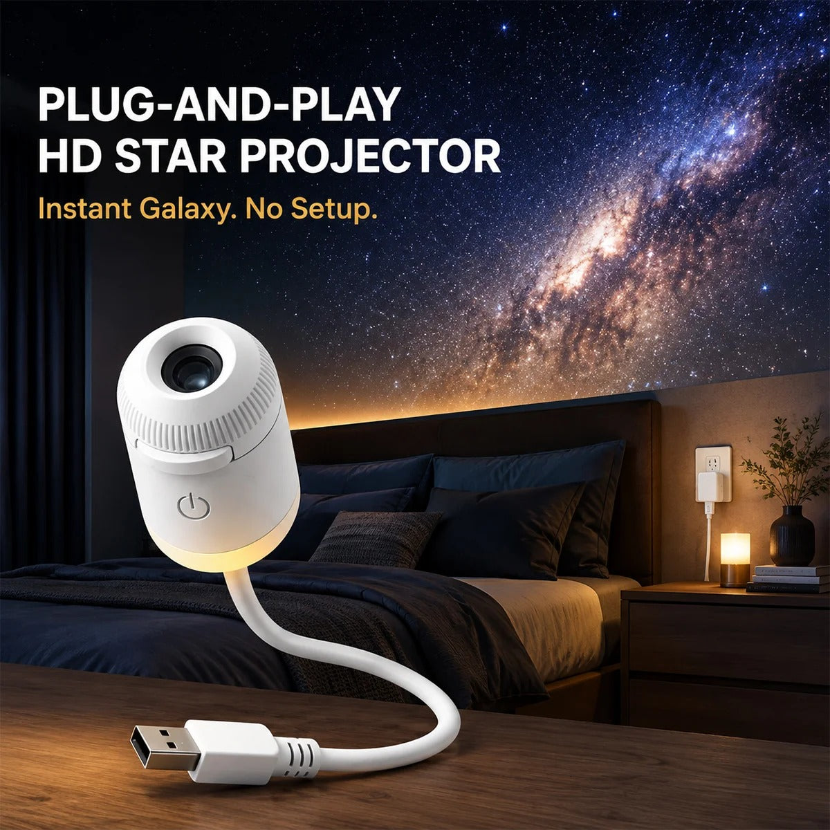 2-in-1 Galaxy Projector with Starry Sky Design and Night Light