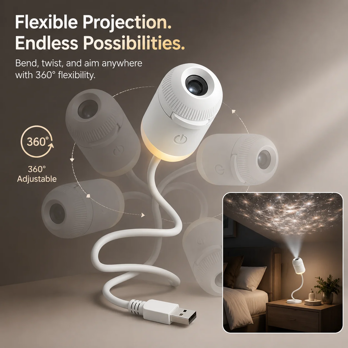 2-in-1 Galaxy Projector with Starry Sky Design and Night Light